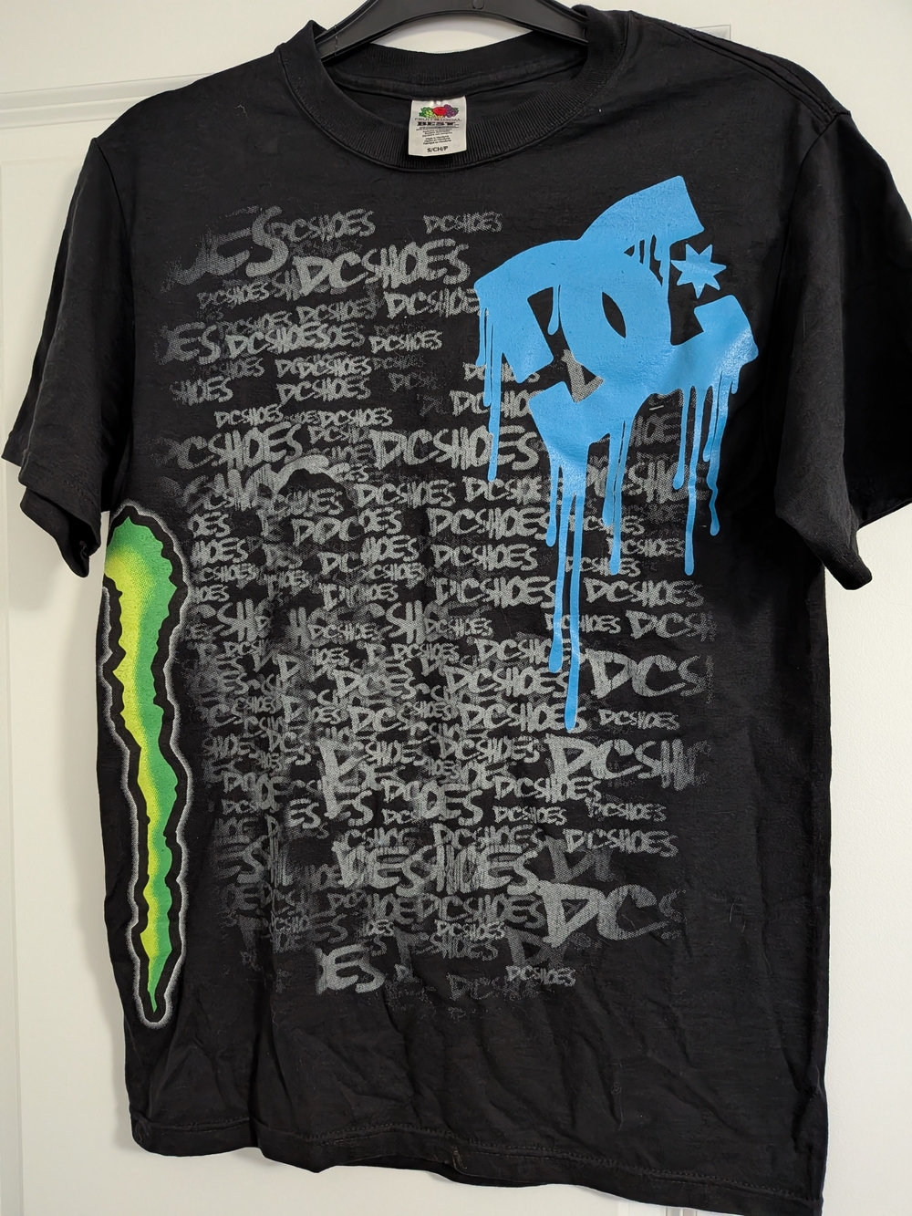 DC Black Short-Sleeve Tee with Blue Logo Monster Logo Size Small
